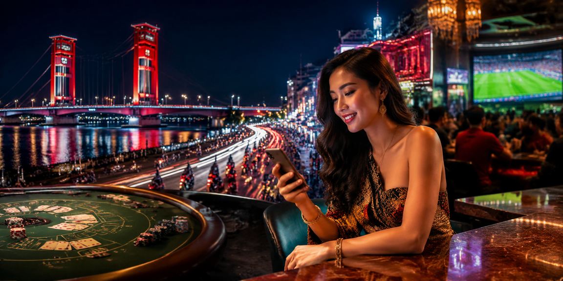 Suasana permainan baccarat live neon di kasino online malam hari