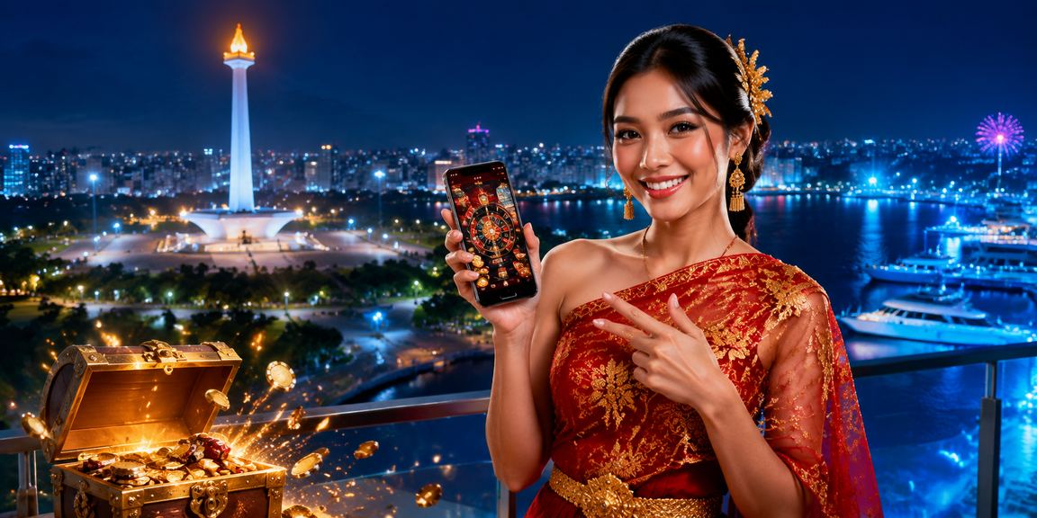 Pengguna muda mengakses kasino mobile di festival dengan suasana meriah dan penuh warna
