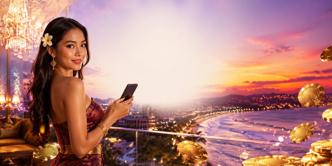 Pemain slot game menikmati sesi bermain di tepi pantai dengan suasana rileks